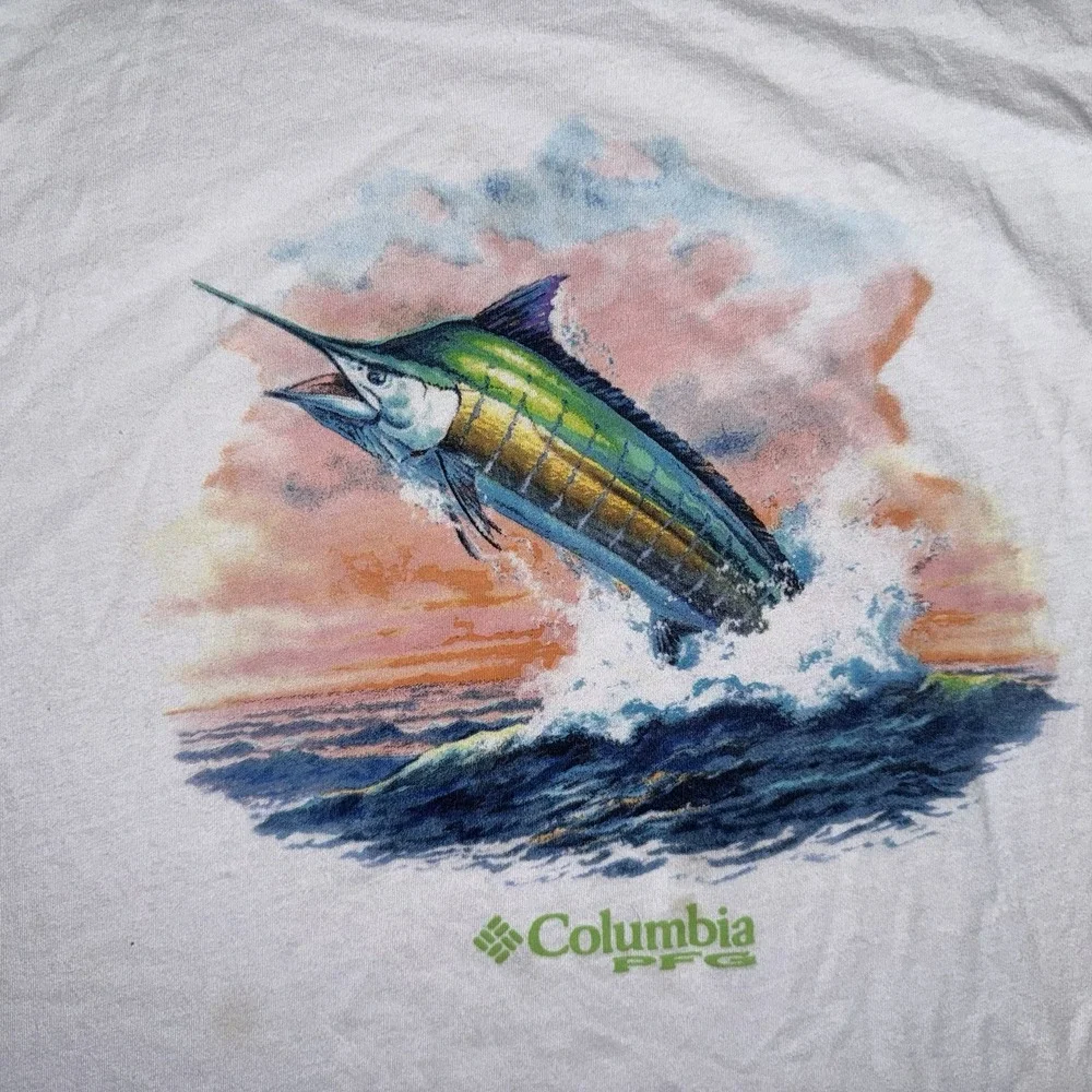 Columbia Sportswear PFG T-Shirt Mens XL White  Sailfish Graphic Tee